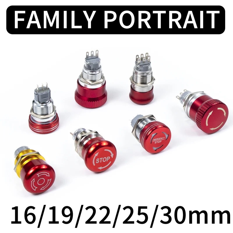 16mm 19mm 22mm metal emergency stop button switch stainless steel waterproof mushroom head Rotation reset Anti-slip thread