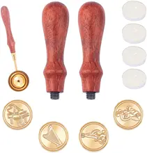 

4PCS Removable Wax Seal Stamp Heads 4PCS Candles 1PC Sealing Wax Melting Spoon 2PCS Wooden Handles for Envelope (Music Theme)