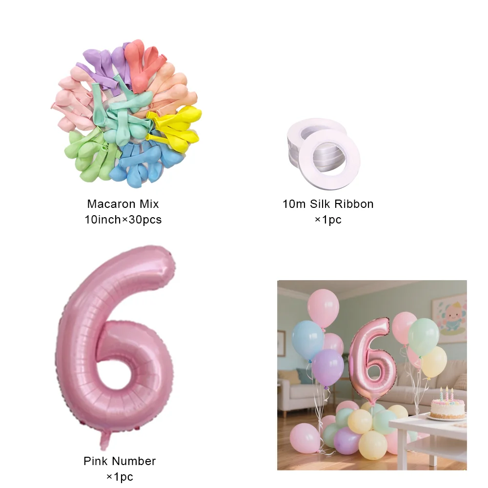 40-Zoll-Set mit rosa Zahlenfolienballons, alles Gute zum Geburtstag, Partydekoration, Kinder, Mädchen, 1–9 Jahre alt, farbiger Macaron-Ballon – Detail 6