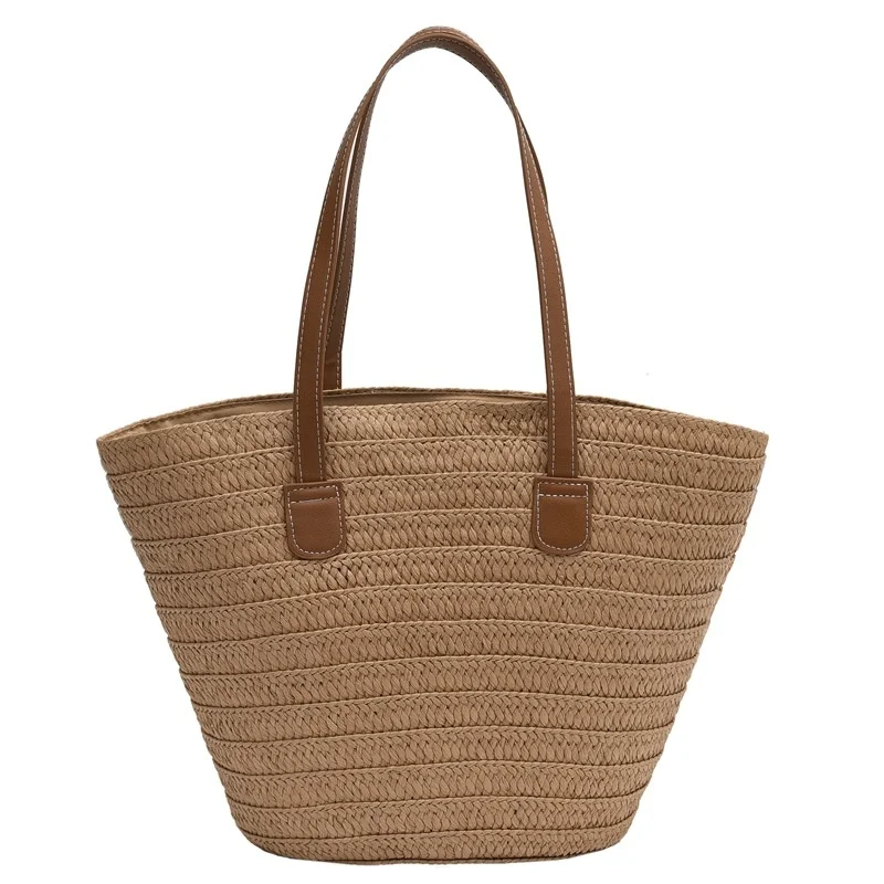 Large Capacity Single Shoulder Woven Bag For Women's 2023 Summer New Straw Woven Bag Weaving Large Capacity Bucket Bag