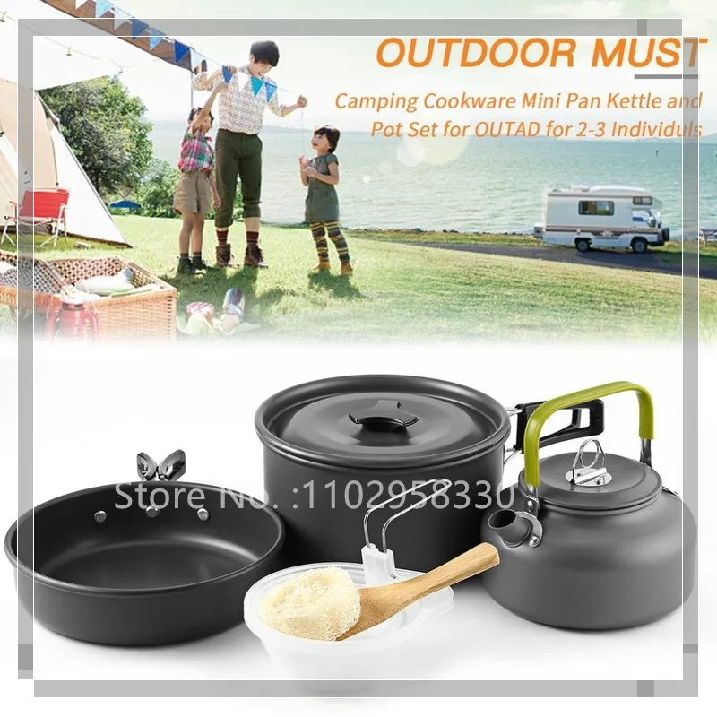 

Ultra-Light Picnic Set Outdoor Camping Hiking Backpacking Cooking Cookware Set Bowl Pots Gripper Kettle Frypan 2-3 Persons