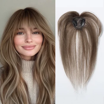 Toppers per capelli umani Marrone Ombre 3D Frangia sottile Copertura completa per le donne Perdita di capelli Topper dall'aspetto naturale Posticci Capelli veri