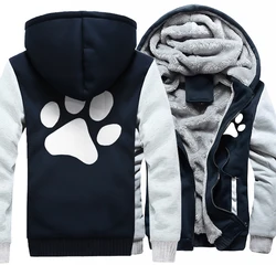 Kawaii Cartoon Dog Paw Print Sweatshirt Men Winter Warm Thicken Hoodies Casual Hip Hop Tracksuit Zipper Jacket Windproof Coat