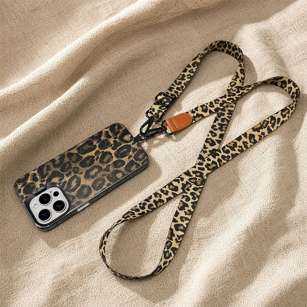 Leopard Print Adjustable Crossbody Phone Lanyard with Universal Card Holder