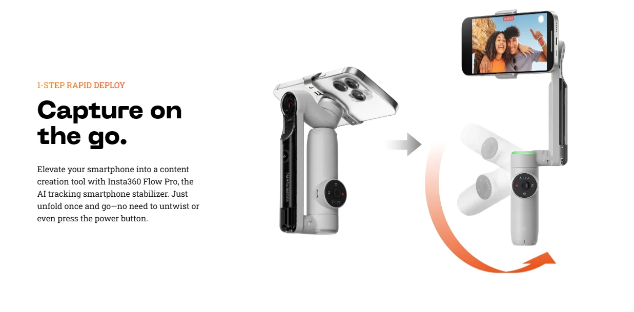 Insta360-Flowプロの自撮り棒と三脚、内蔵、折りたたみ式