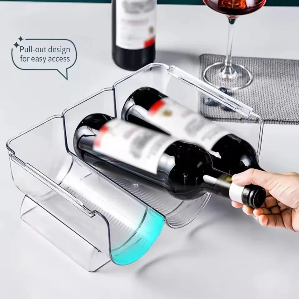 Clear Refrigerator Wine and Water Bottle Holder Stackable Plastic Wine Rack Storage Organizer for Fridge Cabinet Pantry kitchen storage rack cabinet organizer shelves refrigerator storage divider refrigerator storage partition