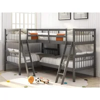 L Shaped Bunk Bed for 4, Quad Bunk Bed Twin Size, Wooden Bunk Bed Frame for Kids Teens Adults - Gray 1