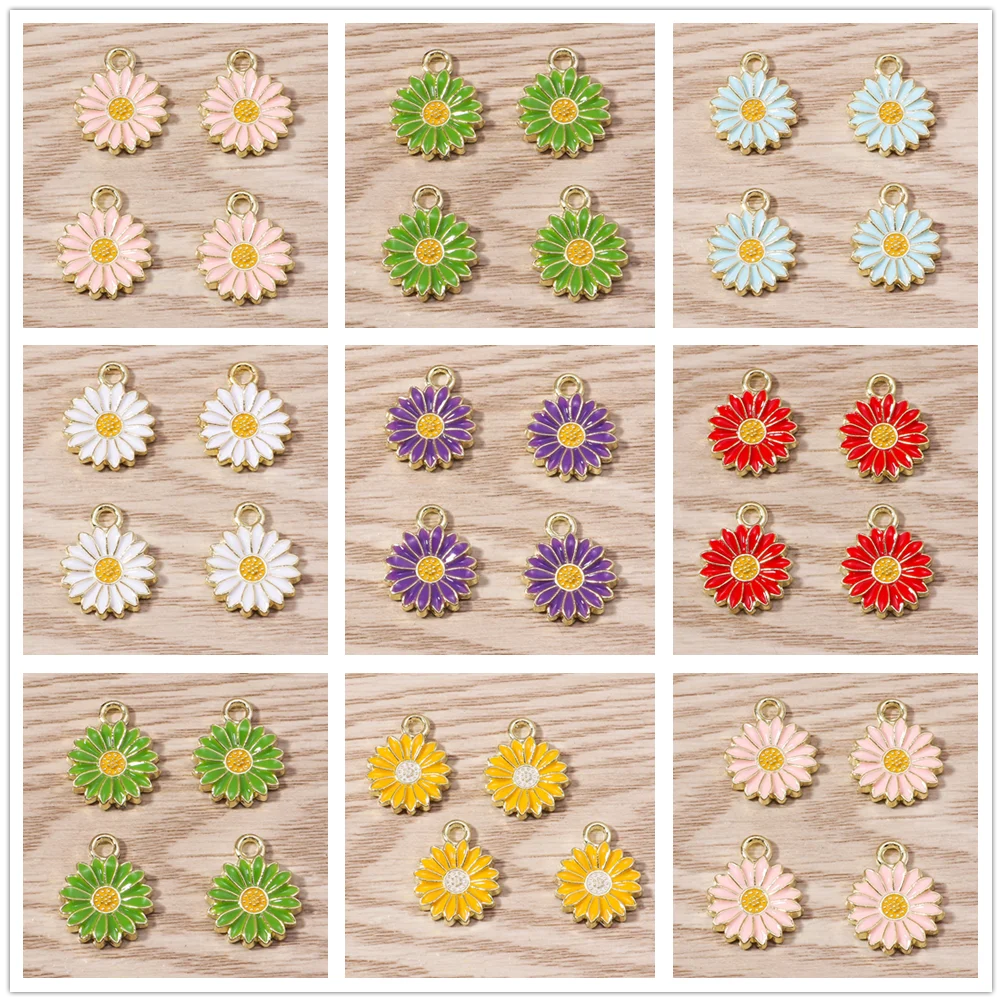 Tusember 10 Stück 13 x 16 mm niedlicher Blumen-Anhänger, bunter Gänseblümchen-Blumen-Charm für DIY-Ohrring, Armband, Schmuckherstellung, Zubehör