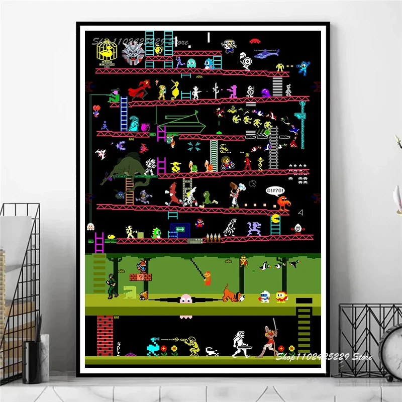 Classic Video Games Poster Pixel Game Canvas Print Painting Game Room Boys Room Wall Art Home Decoration Painting