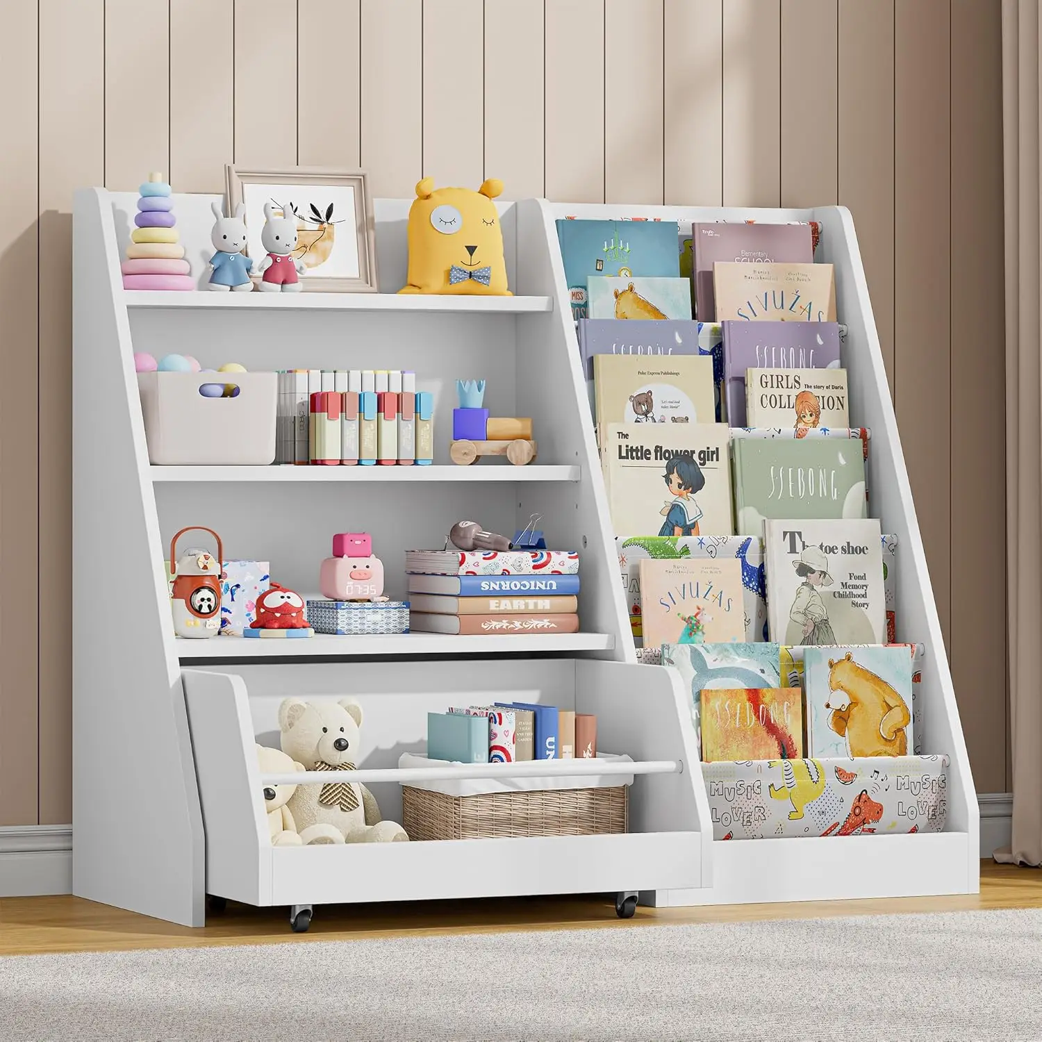 42" Kids Sling Bookshelf with Movable Drawer 1