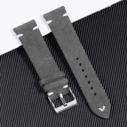 Vintage Handmade Suede Soft Watch Strap with Quick Release - Black Buckle (Gray - White)