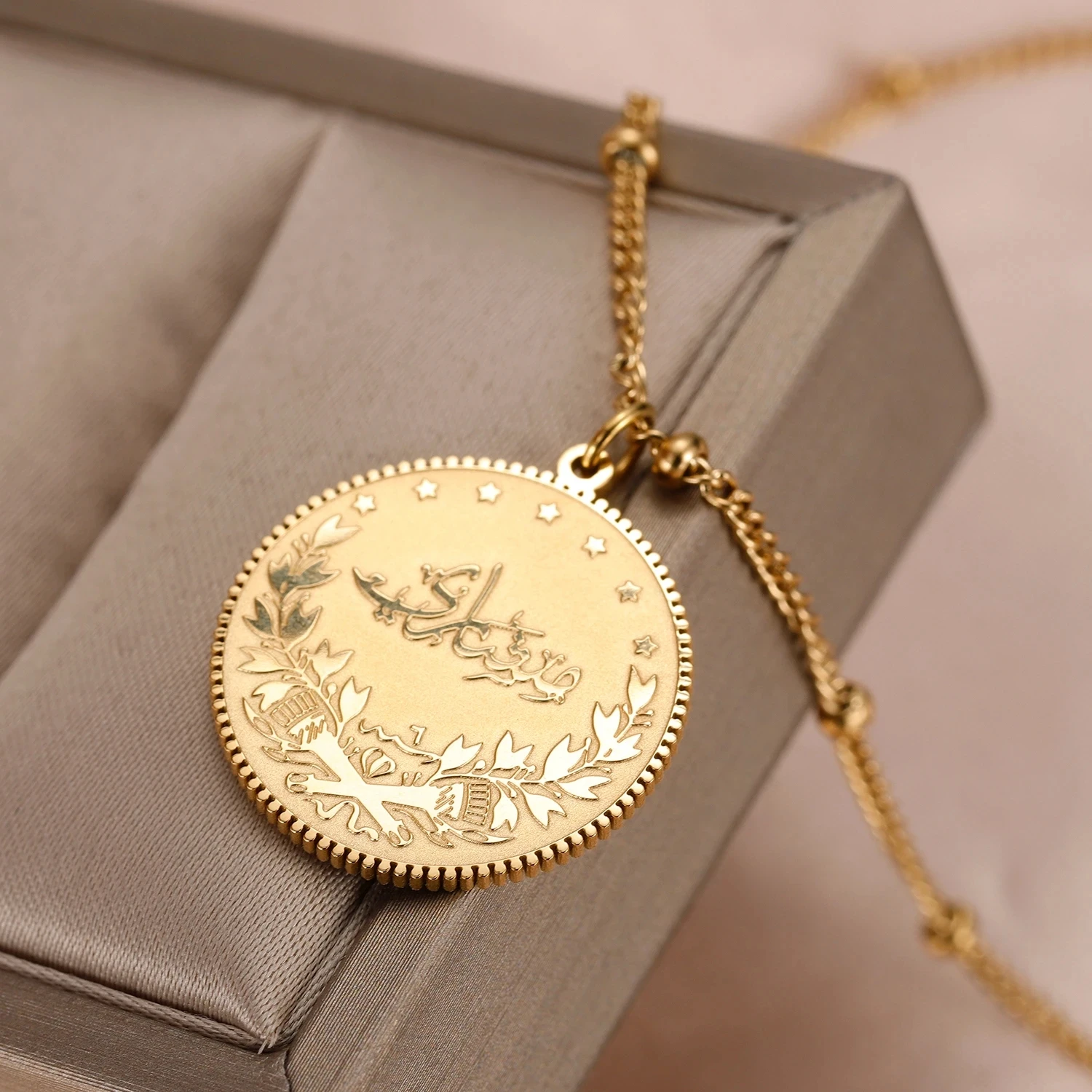 Turkey Arab Coin Islam Allah Muslim Pendant For Women Necklace Custom Coin Jewelry Gifts Accept Drop Shipping