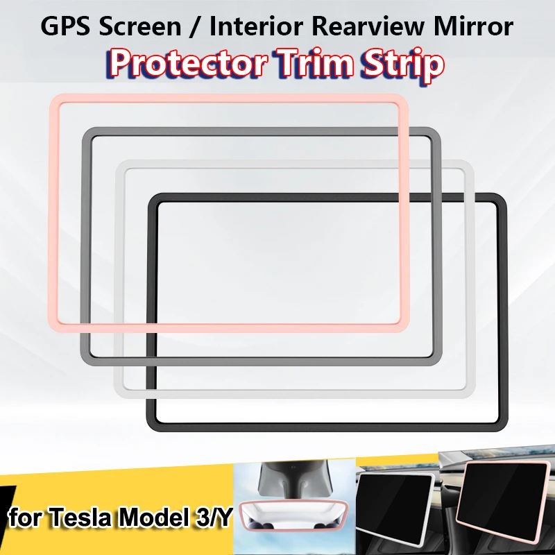 Cubierta de marco de pantalla para Tesla Model 3 Y 2023 GPS, Control Central de silicona, Protector de espejo retrovisor Interior, tira embellecedora