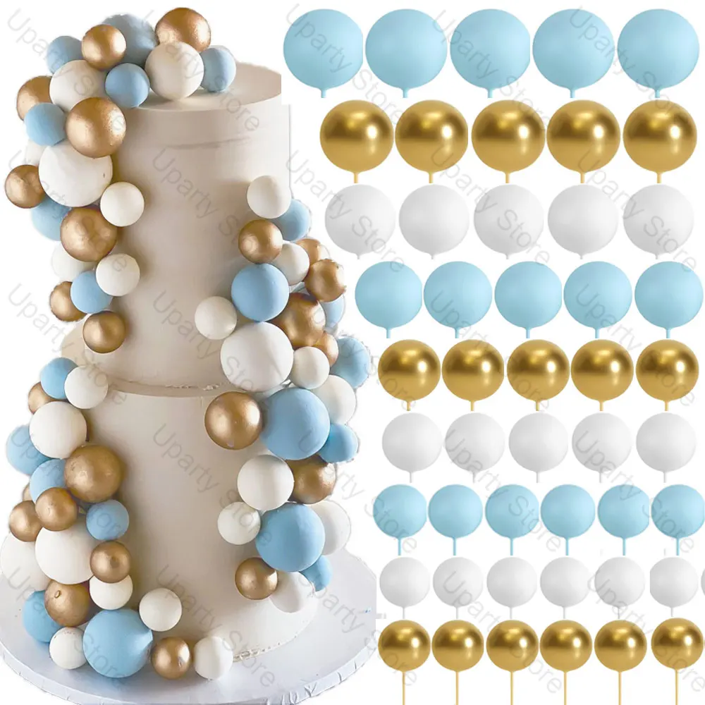 60 pezzi palline blu toppers per torta 2-4 cm metallo oro bianco palline per torta blu baby per buon compleanno baby shower decorazioni per torta nuziale Favo  15