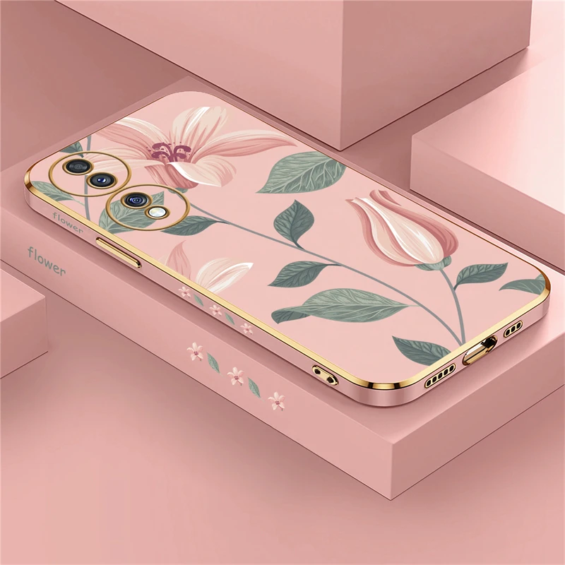 Elegant Floral Shockproof Silicone Phone Cover with Plated Edges