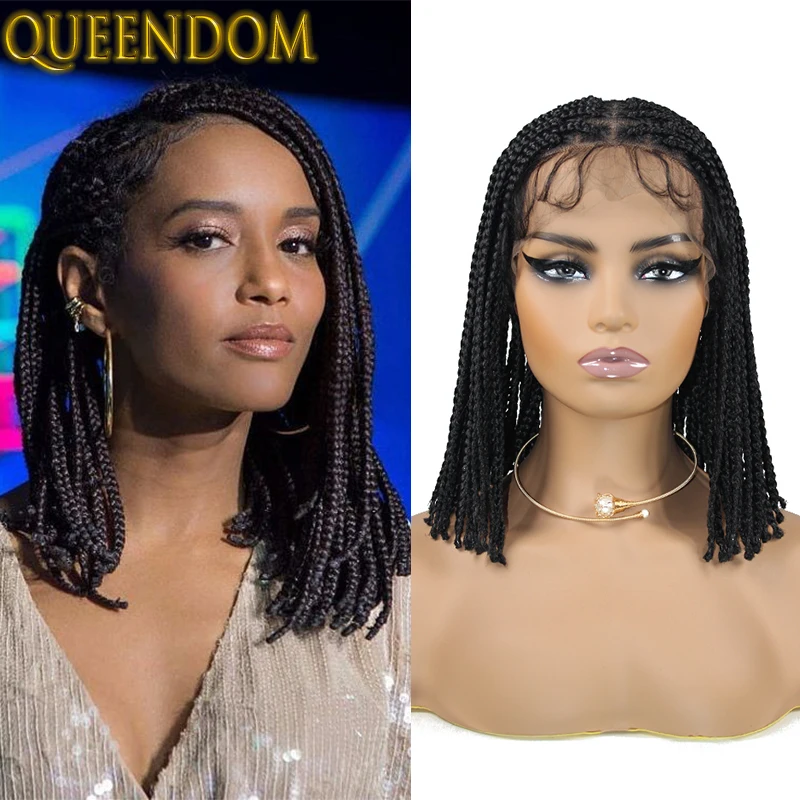 

Short Bob Braided Full Lace Wigs Box Braids Knotless Straight Twist Wig for Black Women 10 Inch Synthetic 360 Lace Braids Wigs
