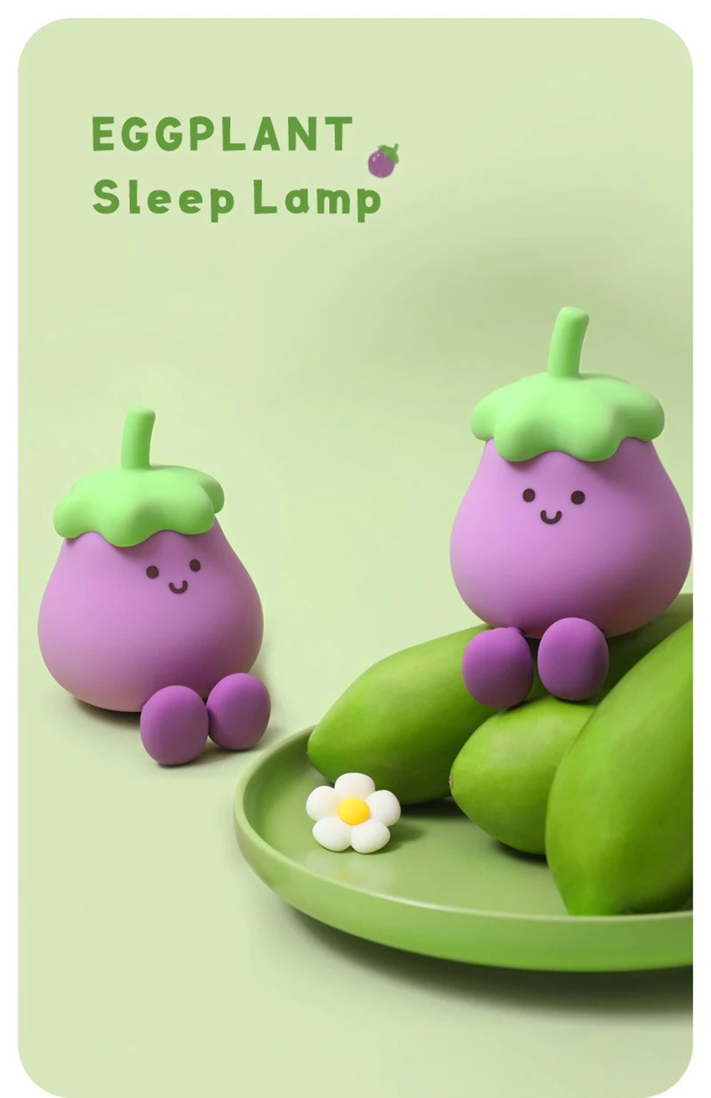LED Cute Eggplant Night Light Dimmable Nursery Eggplant Lamps Super Squishy Silicone USB Rechargeable Touch Control Night Lamp