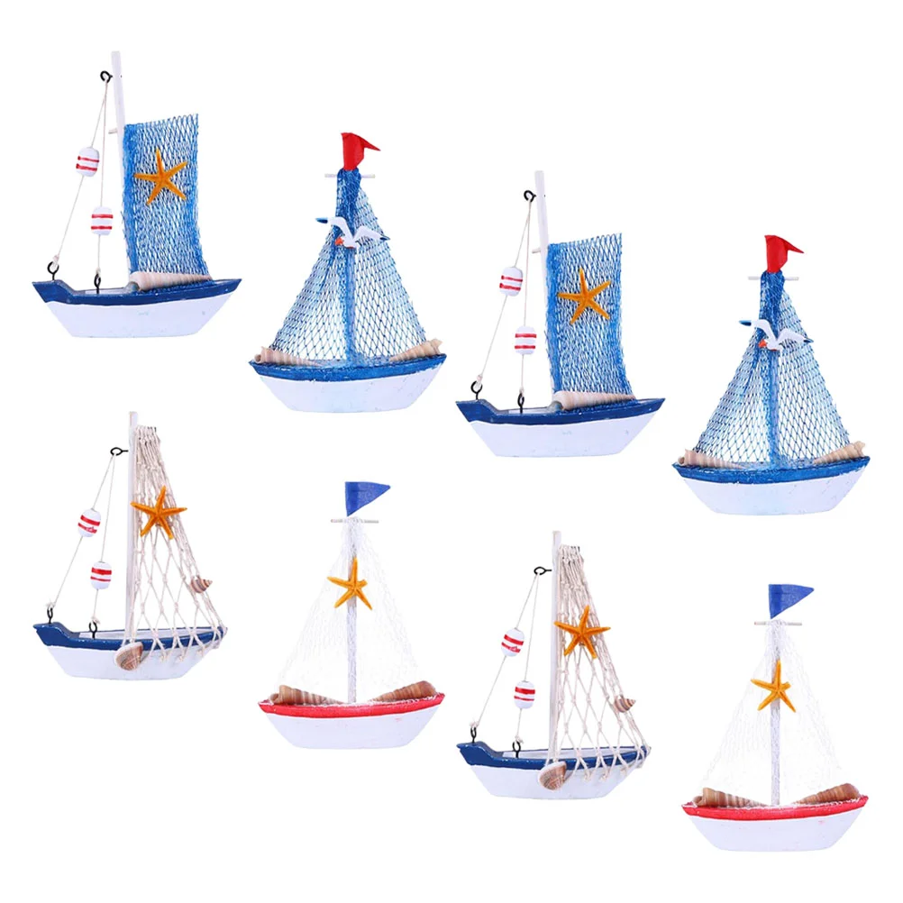 

8 Pcs Mediterranean Style Mini Home Decor Nautical Party Coast Sailboat Model Small Wooden Ornament Sailing Ship Desktop