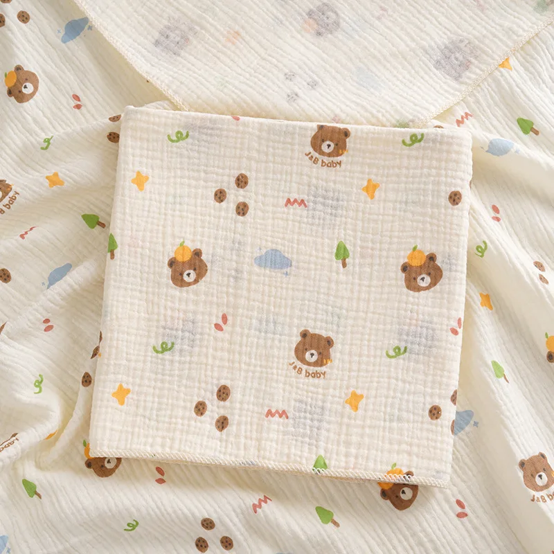 Soft Breathable Cotton Muslin Baby Swaddle Blanket with Cute Cartoon Print