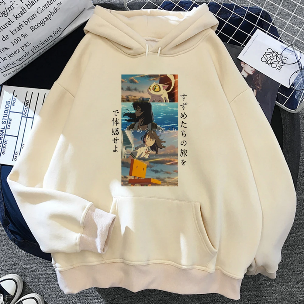 

Suzume No Tojimari Cat Daijin hoodies women long sleeve top Kawaii Hooded Shirt female aesthetic tracksuit