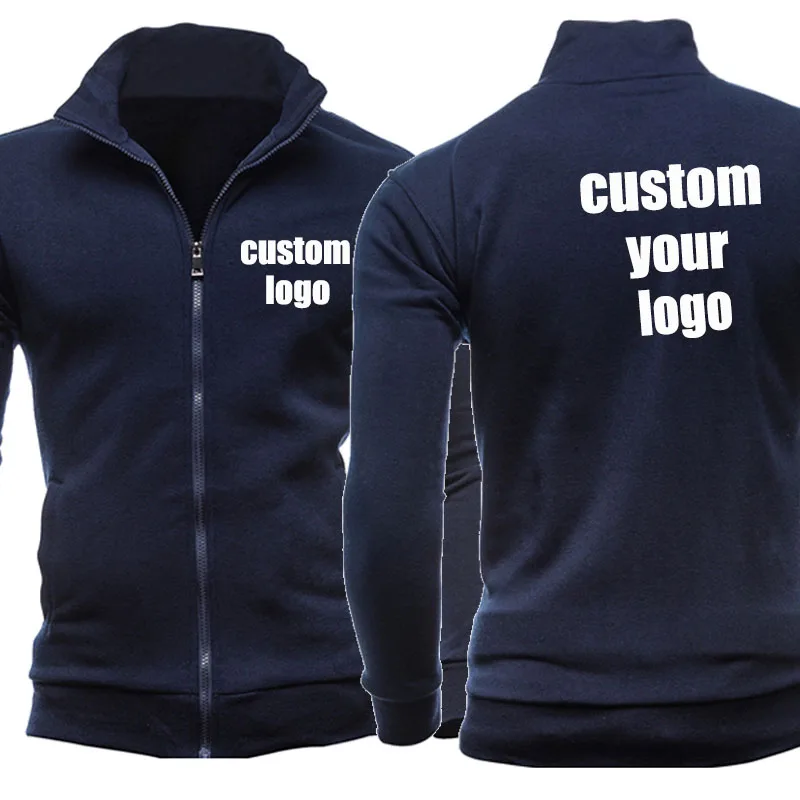 Custom Logo Men Hoodies Zipper Brand Jackets Solid Color Cardigan Long Sleeve Spring Autumn Male Coat Dropshipping Wholesale