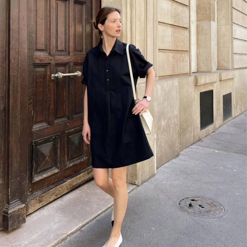 

Women Waist Short-sleeved Mid-length Dress 2023 Spring and Summer New Style