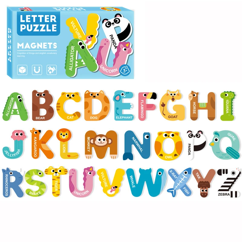 Magnetic puzzles Games Refrigerator Stickers Cartoon Letters Numbers Animal Vehicle Cognitive Matching Puzzle Educational Toys