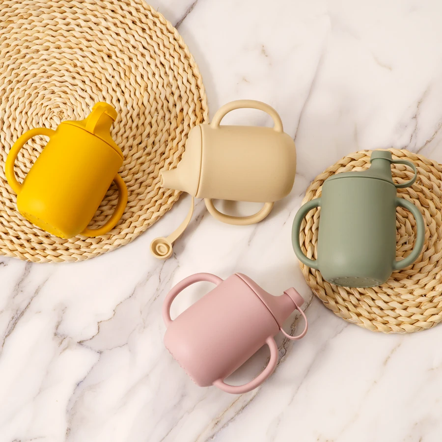 New Mother Kids Baby Silicone Cups With Lid Portable Learning Drinking ​Cup Children's Water Bottle Baby Items Free Shipping 2