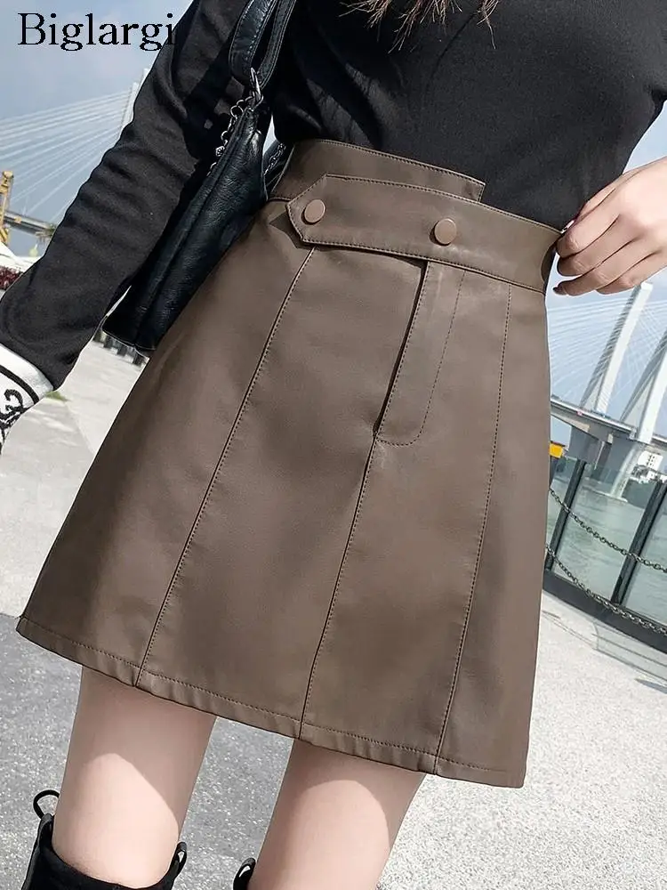 

PU Autumn Winter Leather Mini Skirt Women A-Line Bodycon Fashion Irregular High Waist Ladies Skirts Korean Casual Woman Skirt