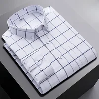 New 100%Cotton Men Long Sleeve Shirt for Oxford Shirt Men Plaid Striped Work Casual Shirts Male Regular-Fit Social Shirt 6XL 7XL