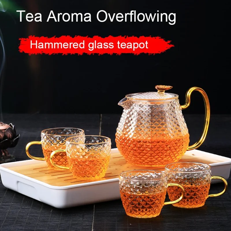 Set de ceainic din sticlă, ceainic din sticlă borosilicată, set de ceai din sticlă, set de cești, ceainic din sticlă rezistent la căldură, set de ceai Kung Fu_voghion.com