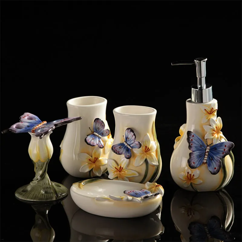Bathroom kit Ceramic 5-piece set Sanitary ware Sanitary ware 5-piece set Washing utensils Butterfly Dance Xinlan toiletries Bath