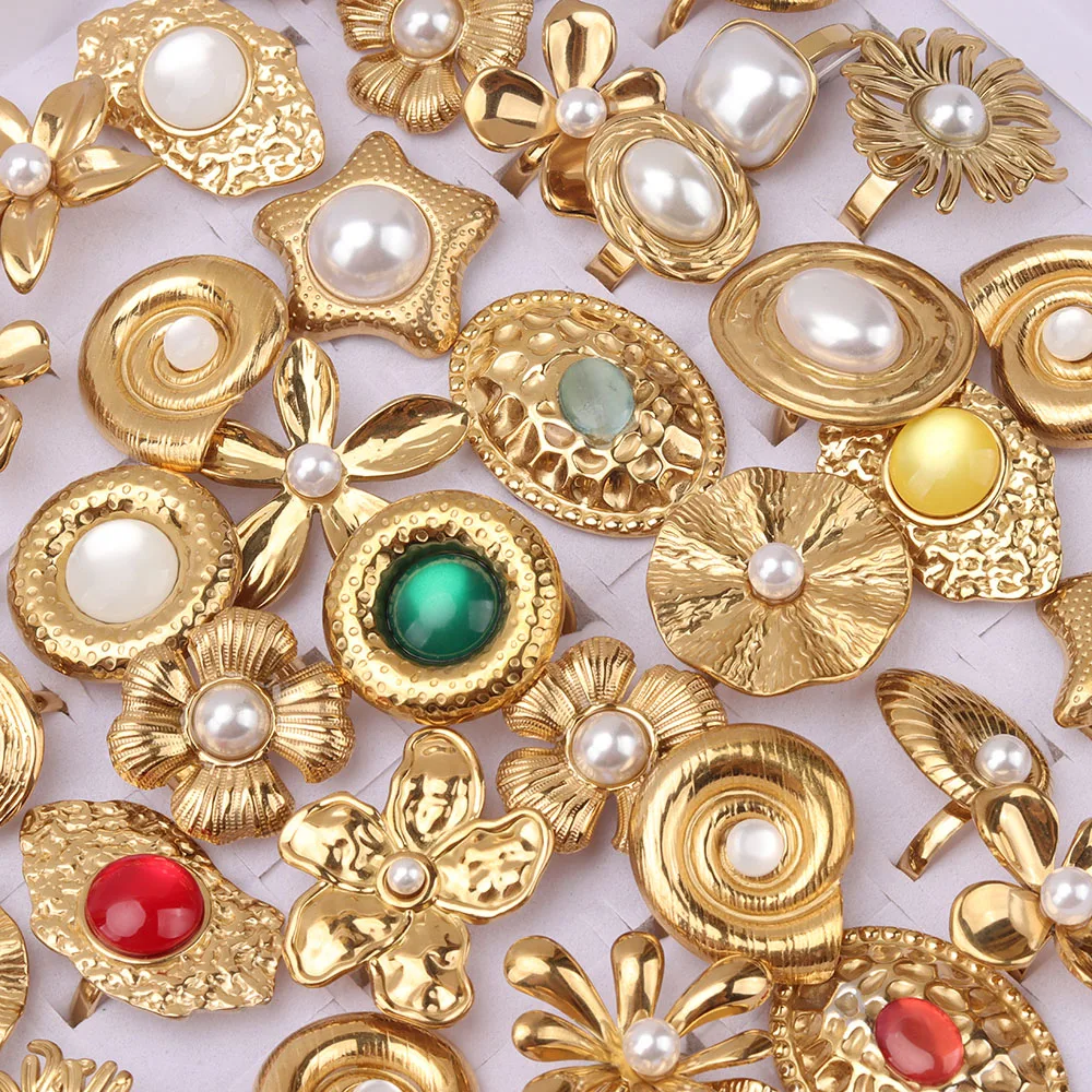 10 Teile/los Mode Edelstahl Große Blume Frauen Offene Ringe Täglichen Party Schmuck Geschenke Nach Dem Zufall Versendet – Detail 1