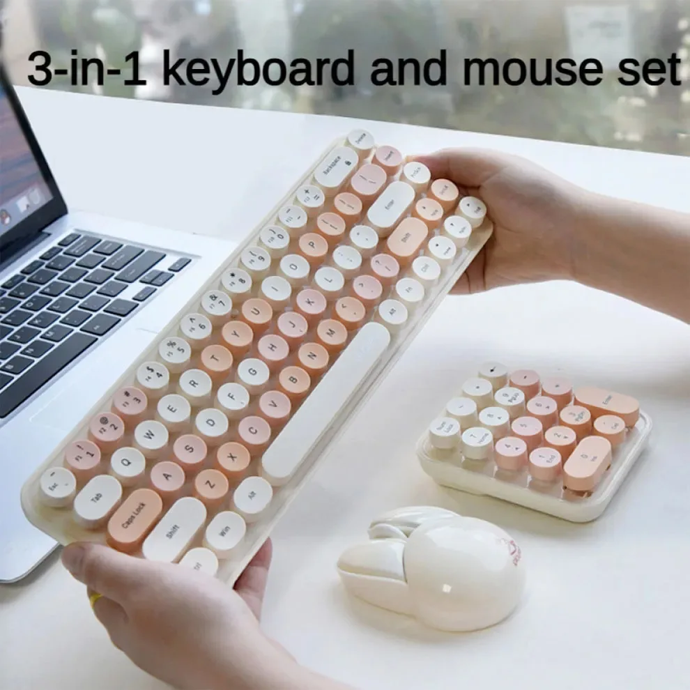Mofii-kit de Teclado e Mouse sem Fio em 2.4g Design Colorido Bonito Teclado Retrô com Teclado - Imagem 3