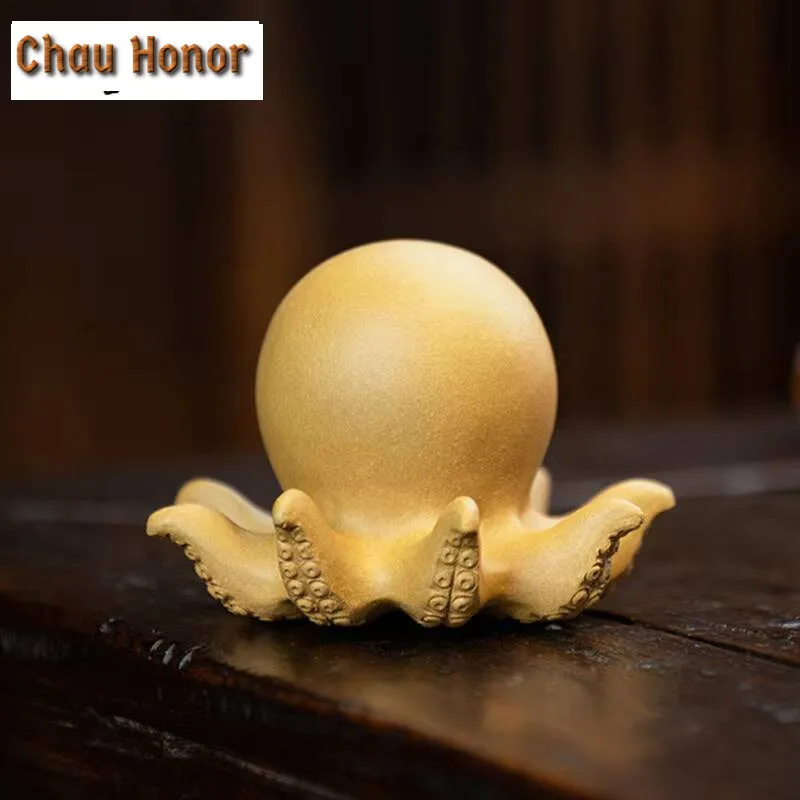 Chinese Yixing Purple Clay Tea Pet Lucky Fortune Octopus Statue Animal Sculpture Ornaments Handmade Tea Set Decoration Gifts