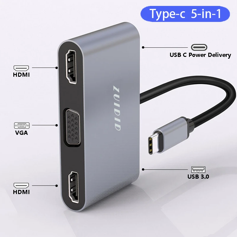 USB C to Dual HDMI-Compatible VGA, USB C Hub Docking Station Dual Monitors For Dell XPS HP Elitebook Lenovo Acer Chromebook Asus backpack with laptop sleeve