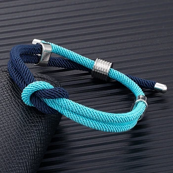 Darkblue Eternal Knot Bracelet For Men Women Adjustable Rope
