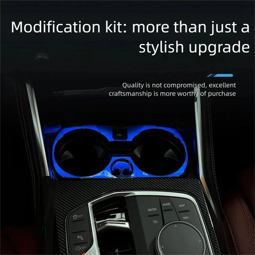 BMW 2 3 4 시리즈 i3 i4 G20 G22 G26용 새로운 멀티컬러 실내 장식 11색 RGB 자동차 LED 크리스탈 컵홀더 앰비언트 라이트