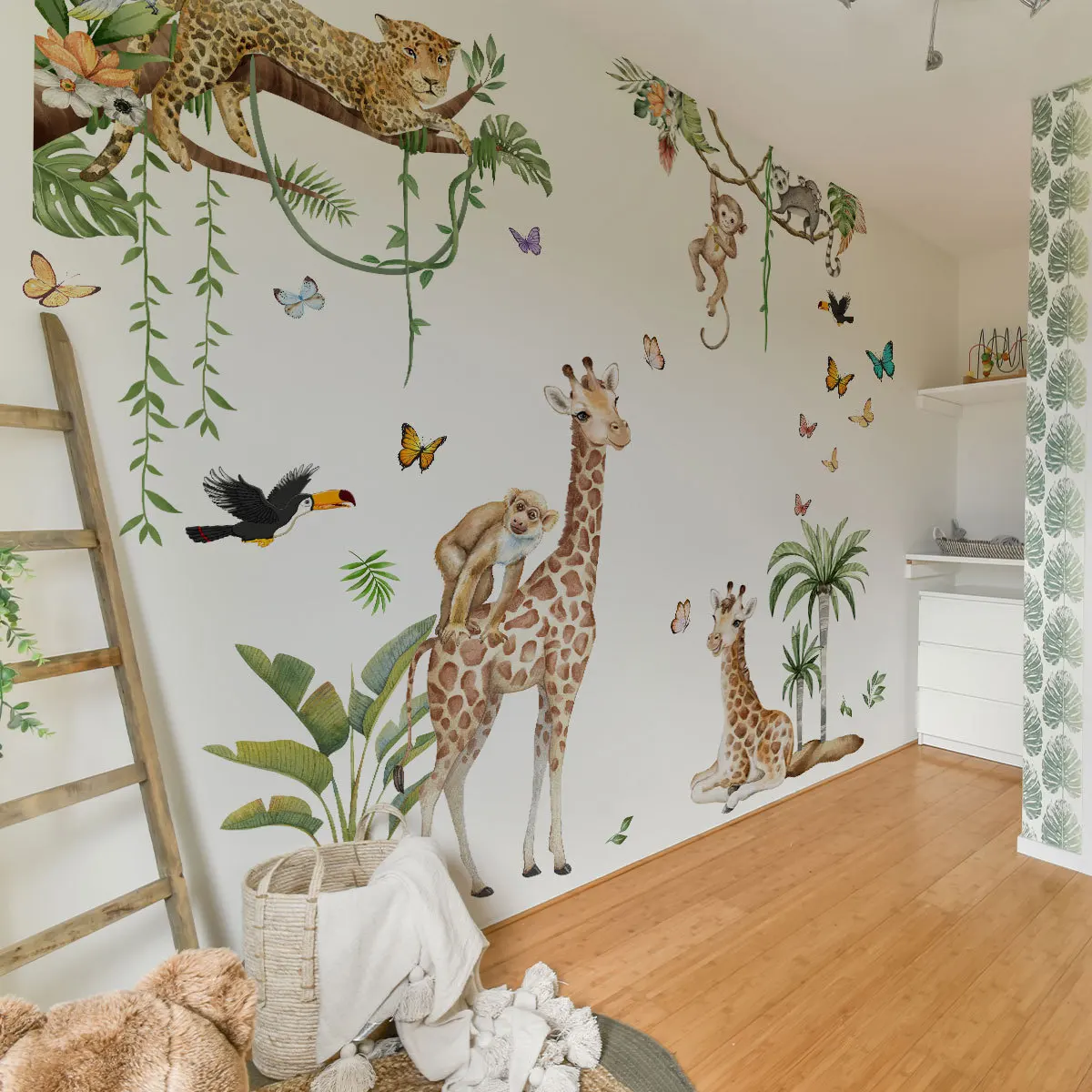 Large Forest Animals Wall Sticker Jungle Safari Giraffe Monkey Leopard Wallpaper for Kids Room Baby Bedroom Nursery Decoration wall stickers vinyl decal stickers
