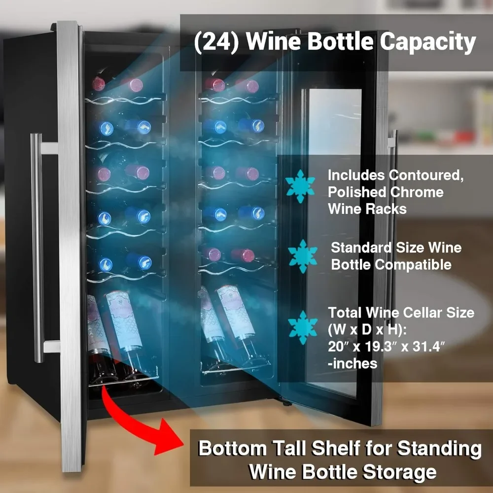 Bar Cabinet ,24 Cellar Cooler for White and Red Wines Chiller, 24 Bottle Dual Zone-Stainless Steel,Bar Furniture