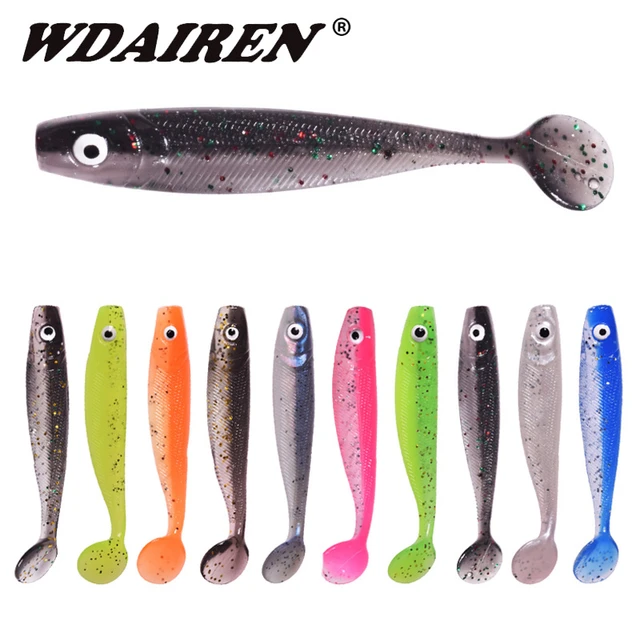 10 Pc T-tail Fish Bright Color​ Silicone Soft Bait 6.8cm 2g 3D