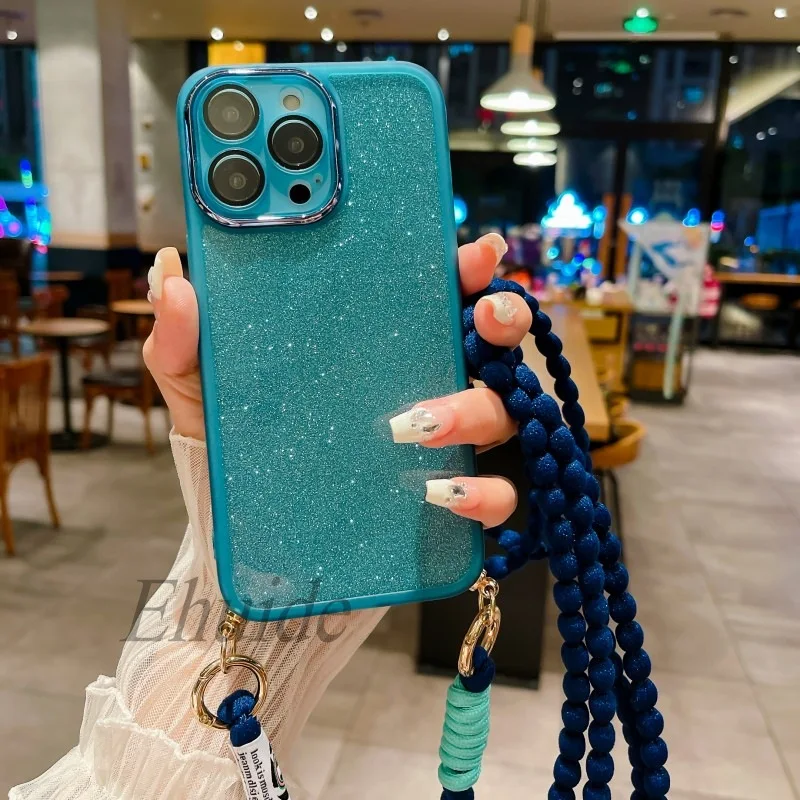 Glitter Neck Plush Lanyard Rope Crossbody Strap Soft Phone Case