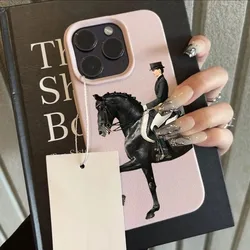 Noble Rider on Black Horse: Realistic and Elegant Design Case Cover - iPhone 15 (Pink - YYDSW3573)