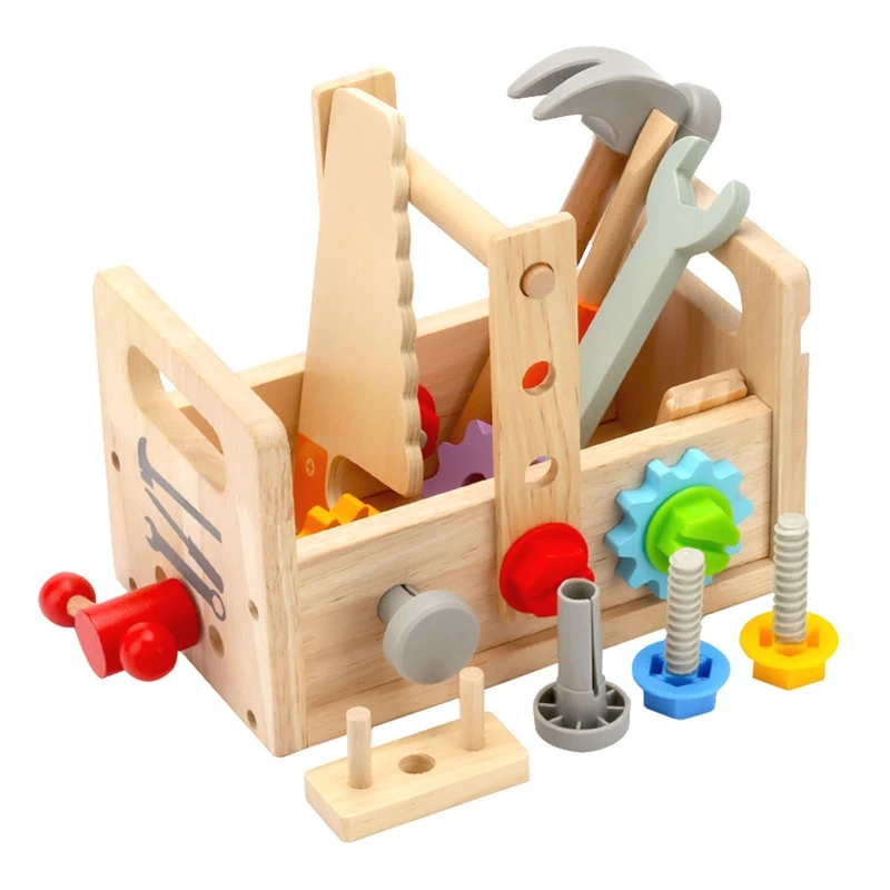 

Montessori Wooden Tool Box Disassembly Screw Pretend for Play Toy Toddler