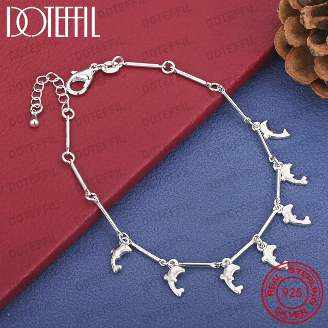 Bracelet élégant en argent Sterling 925, 8 pouces, motif dauphin mignon, bijoux de mode pour femmes, bijoux de fête et de mariage 1