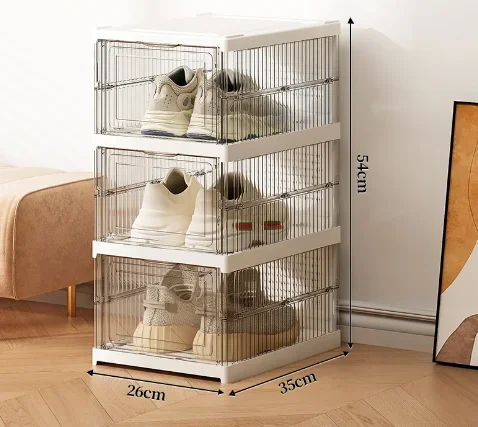 Shoe Organizer Shoe Cabinet Dustproof 1/3/6 Layers Foldable Shoes Box Stackable Transparent Thickened Plastic Bins Sneaker Shoe Organizer Cabinet Organizers