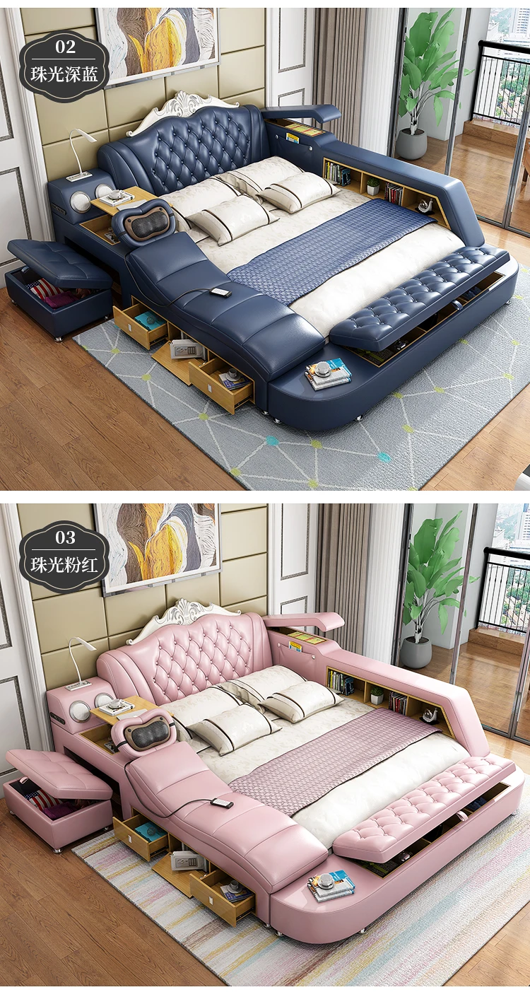 Description Picture 6 of itemWhite High End Double Bed Designer European Luxury Modern Twin Bed Frame Platform Multifunctional Cama Box Casal Furniture