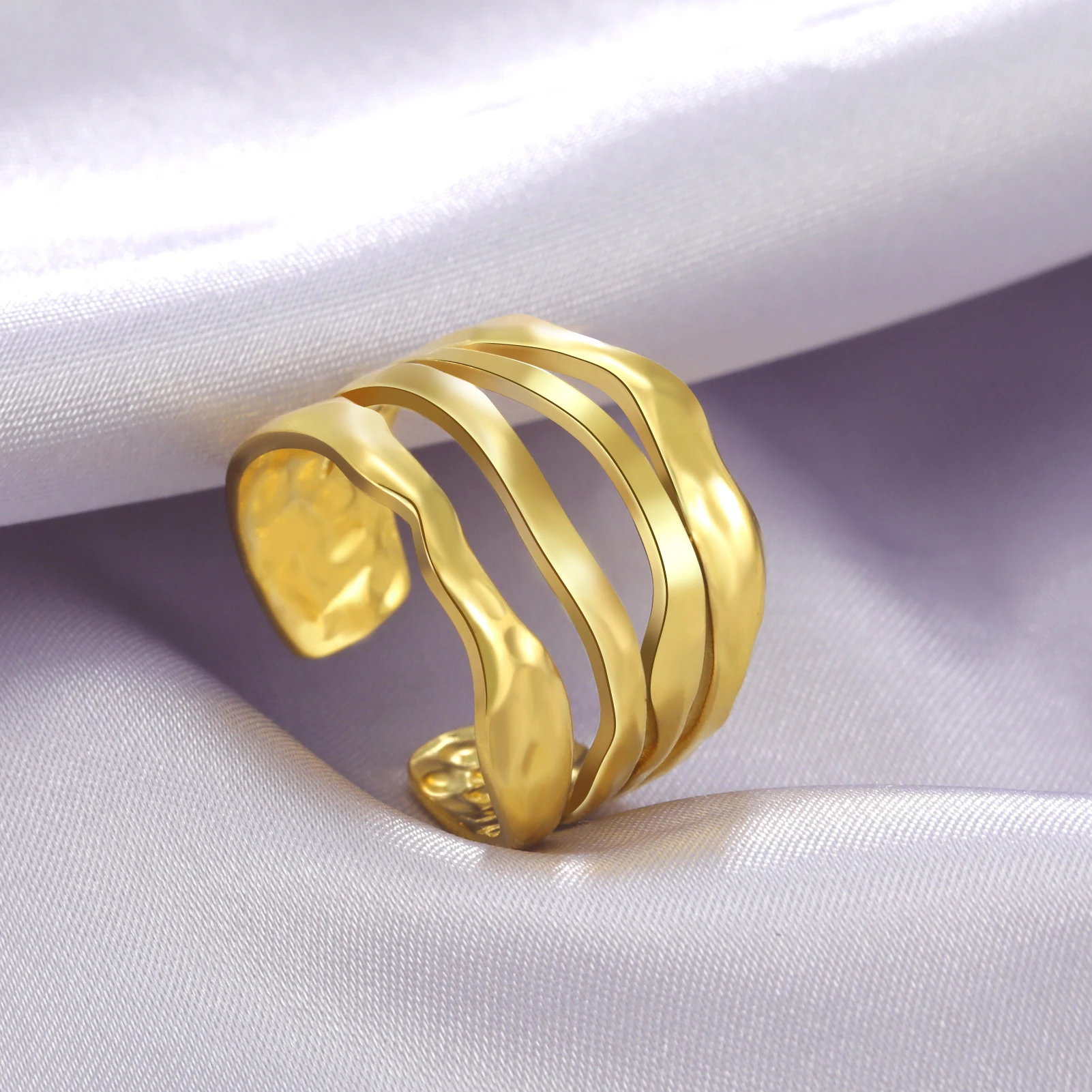 Stainless Steel Geometric Heart Adjustable Open Ring - Fashion Jewelry Gift