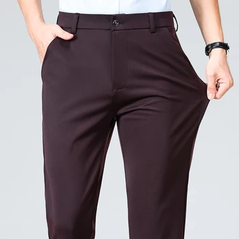 Pantaloni sottili autunnali estivi Pantaloni da abito formale da uomo Pantaloni da lavoro Pantaloni casual da lavoro di qualità Pantaloni lunghi vino nero rosso 1