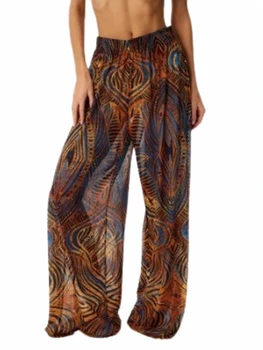 Women Mesh Ruffle Trim Cover Up Pants Beach Cover Up Cover Ups For Swimwear Beach Ruffle Pants 2025 Summer Pants 1